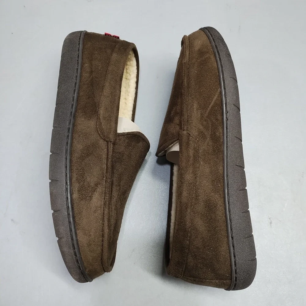 Levi's Fields Microsuede Slippers Mens XL (11-12) Brown Faux Fur Lined Moc Toe